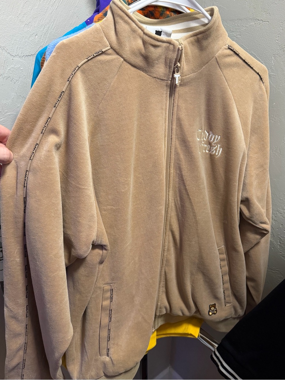 Teddy Fresh Velour Track Jacket Tan Size L